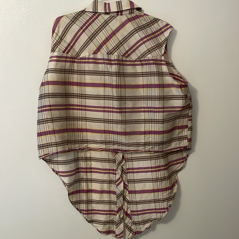 Newport News Jeanology 20W plaid sleeveless tie front western shirt snap buttons - Picture 6 of 7